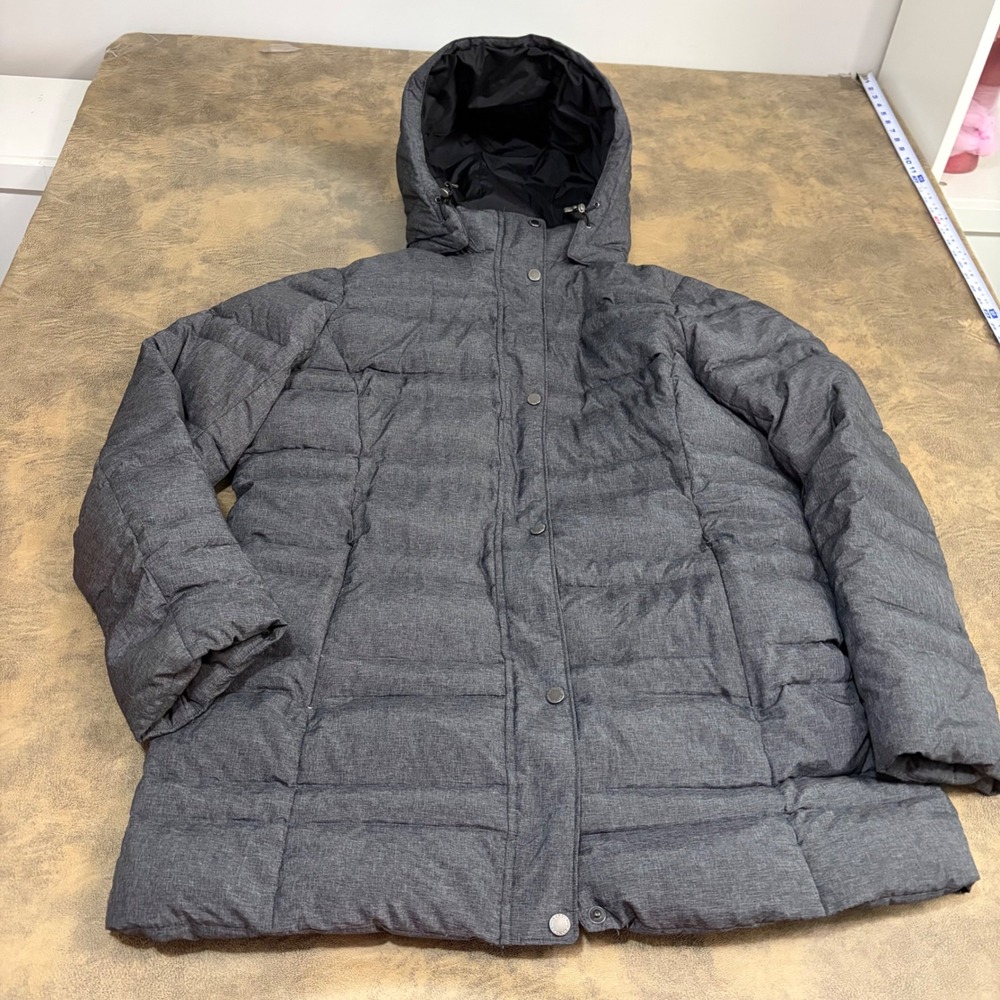 Lands' End Down Puffer Jacket Womens XL Gray Quilted Hooded Winter Parka 8747